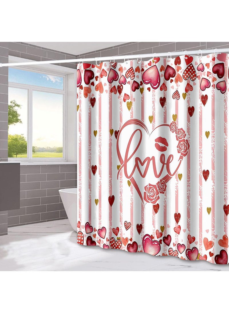 general Love Pattern Shower Curtain Holiday Decoration Shower Curtain Home Bathroom Dry And Wet Separation Partition Shower Curtain Waterproof Shower Curtain - Image 1