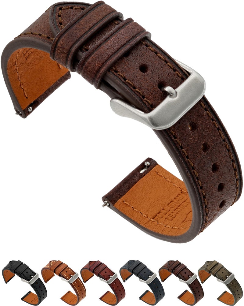 Benchmark Basics Benchmark Quick Release Leather Watch Band - Premium Italian Full Grain Leather Watch Straps for Men & Women (Dark Brown, 20mm) - Image 1