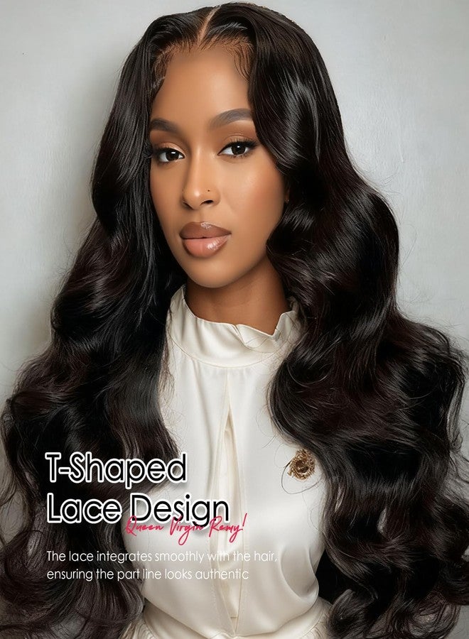 QUEEN VIRGIN REMY QVR Body Wave Lace Front Wigs Human Hair Pre Plucked T-Lace Wig with Baby Hair Black Glueless Human Wigs for Women 24 inch - Image 4