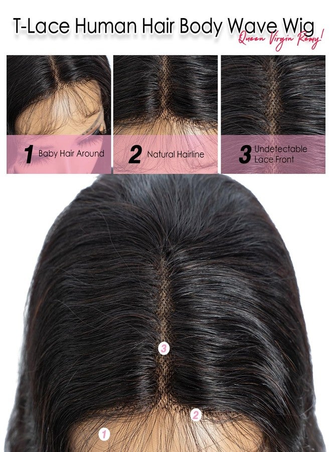 QUEEN VIRGIN REMY QVR Body Wave Lace Front Wigs Human Hair Pre Plucked T-Lace Wig with Baby Hair Black Glueless Human Wigs for Women 24 inch - Image 3