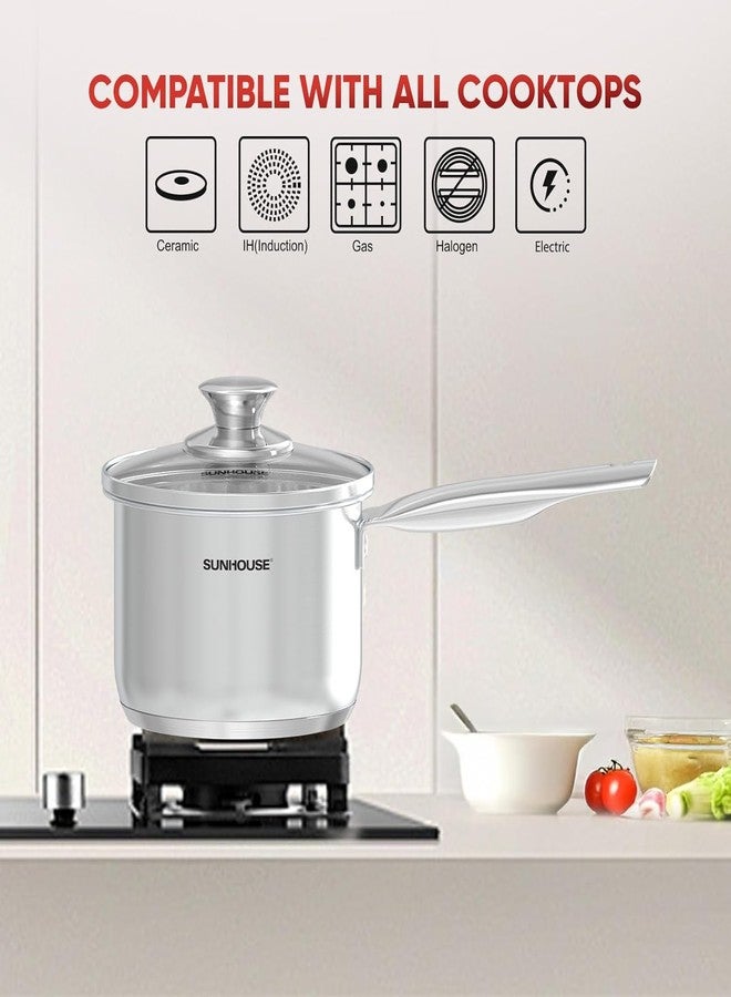 SUNHOUSE - 3 Quart Stainless Steel Sauce Pan with Lid - PFOA-FREE, 18/10 Stainless Steel Sauce Pan, Advanced Impact Bonding Induction Base, Stay-Cool Handle, Compatible with All Cooktops - Image 5