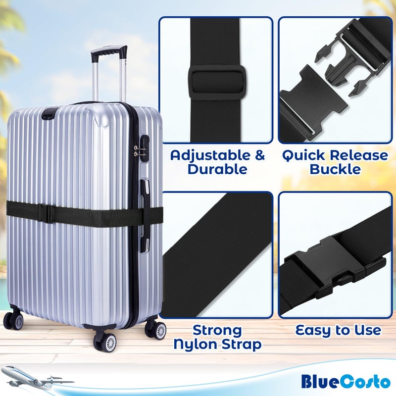 BlueCosto Luggage Straps for Suitcases TSA Approved - Black, 4 PK - Premium Nylon Belts for Suitcase, Briefcase & Travel Bag - Adjustable Strap Length 46" - 78"  - Image 2