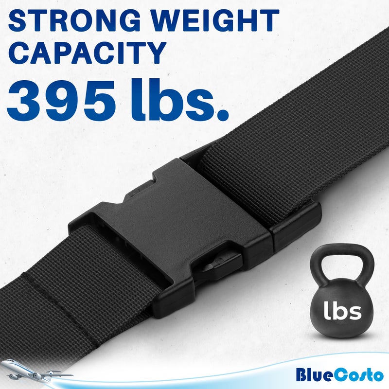 BlueCosto Luggage Straps for Suitcases TSA Approved - Black, 4 PK - Premium Nylon Belts for Suitcase, Briefcase & Travel Bag - Adjustable Strap Length 46" - 78"  - Image 4