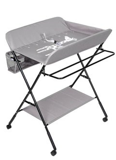 XiuWoo Baby Care Products Storage Diaper Bag Changing Station Nursing Table with Wheels, Adjustable Folding Diaper Changing Station,with Bottom Rack, Side Basket and Clothes Rail  - Image 1