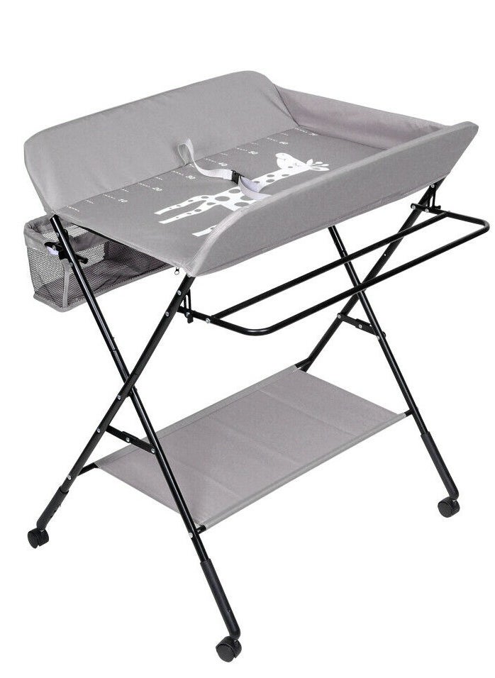 XiuWoo Baby Care Products Storage Diaper Bag Changing Station Nursing Table with Wheels, Adjustable Folding Diaper Changing Station,with Bottom Rack, Side Basket and Clothes Rail  - Image 1
