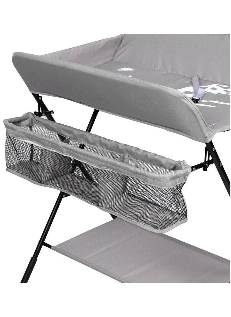 XiuWoo Baby Care Products Storage Diaper Bag Changing Station Nursing Table with Wheels, Adjustable Folding Diaper Changing Station,with Bottom Rack, Side Basket and Clothes Rail  - Image 2