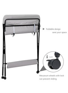 XiuWoo Baby Care Products Storage Diaper Bag Changing Station Nursing Table with Wheels, Adjustable Folding Diaper Changing Station,with Bottom Rack, Side Basket and Clothes Rail  - Image 3
