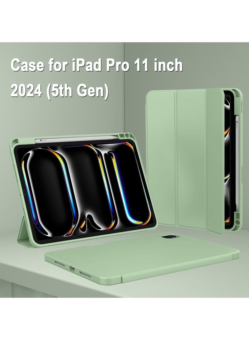 2024 iPad Pro 11" Case (M4, 5th Gen) - Smart Case with Pencil Holder, Touch ID Support, Auto Wake/Sleep Function (New Matcha Green)