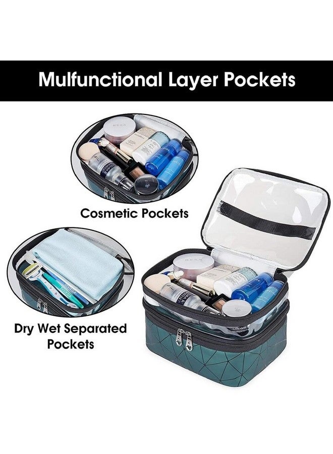 GALV Essentials Transparent Makeup Bags Double Layer Travel Cosmetic Cases Make up Organizer (Green) - Image 4