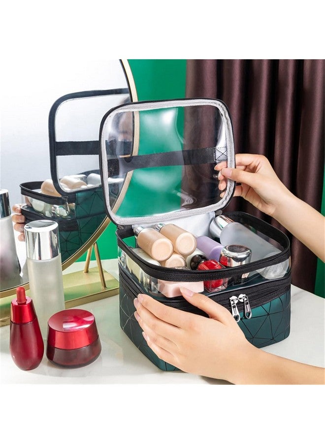 GALV Essentials Transparent Makeup Bags Double Layer Travel Cosmetic Cases Make up Organizer (Green) - Image 5