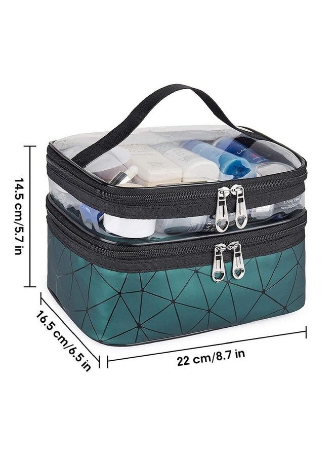 GALV Essentials Transparent Makeup Bags Double Layer Travel Cosmetic Cases Make up Organizer (Green) - Image 2