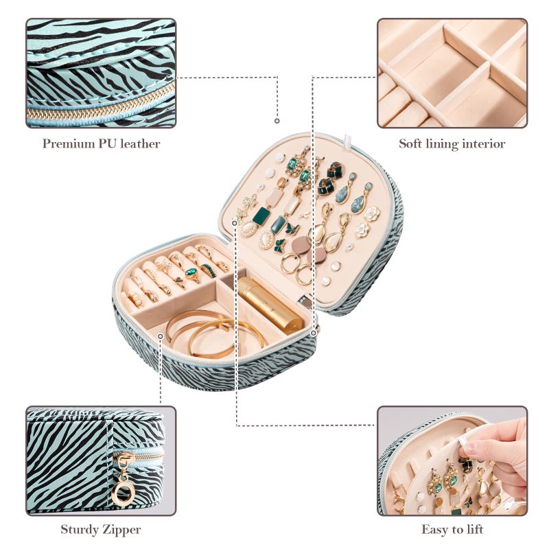 ProCase Travel Size Jewelry Box, Medium Portable Seashell-Shaped Jewelry Case, 2 Layer Jewelry Organizer in PU Leather for Women -Stripe - Image 5