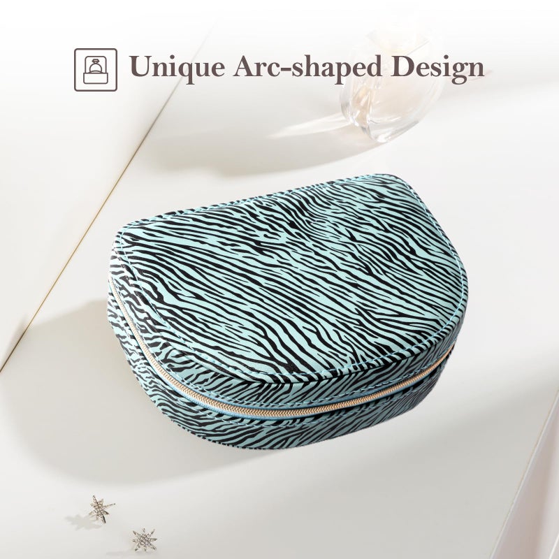 ProCase Travel Size Jewelry Box, Medium Portable Seashell-Shaped Jewelry Case, 2 Layer Jewelry Organizer in PU Leather for Women -Stripe - Image 4