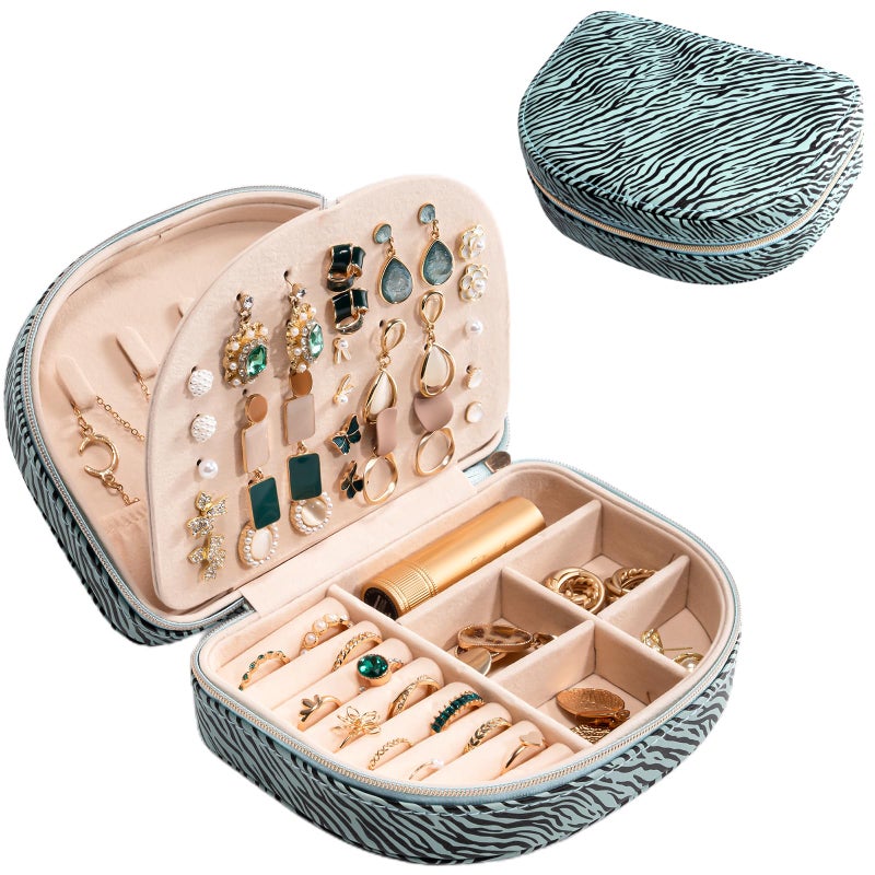 ProCase Travel Size Jewelry Box, Medium Portable Seashell-Shaped Jewelry Case, 2 Layer Jewelry Organizer in PU Leather for Women -Stripe - Image 1