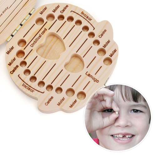 NASHRIO Baby Tooth Box Wooden Kids Keepsake Organizer Gift for Baby Teeth, Cute Children Tooth Container with Tweezers to Keep the Childwood Memory (Gril) - Image 4