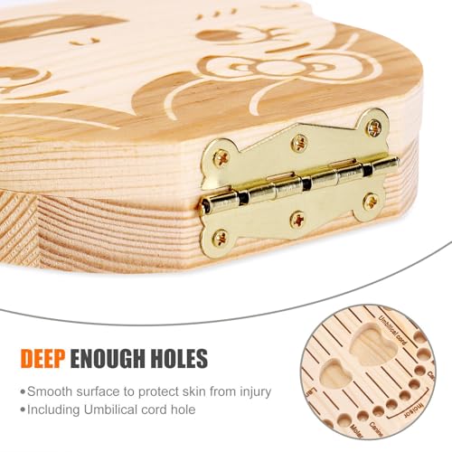 NASHRIO Baby Tooth Box Wooden Kids Keepsake Organizer Gift for Baby Teeth, Cute Children Tooth Container with Tweezers to Keep the Childwood Memory (Gril) - Image 3