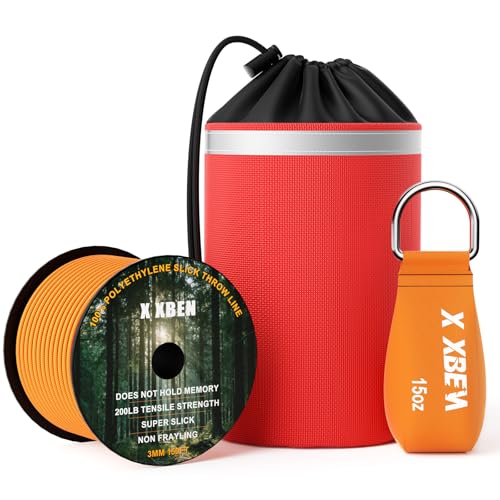 X XBEN XBEN Arborist Throw Line Kit with 15oz Throw Weight, 150ft 3/19" Slick Rope & Reflective Storage Bag, Polyester Coated for Tree Trimming, Camping, Forestry Gear (4"x6" Orange Bag) - Image 1
