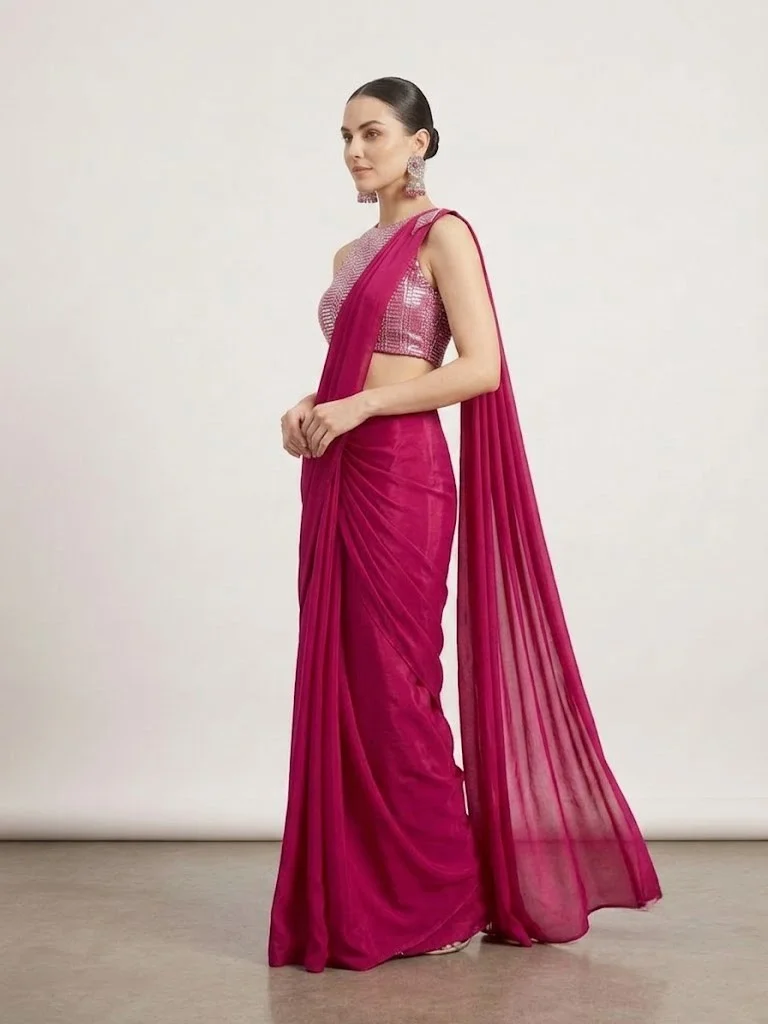 Viny  VINY Rani Pink Sequin Embellished Saree Set – Women's Indian Ethnic Wear for Women | Best Price UAE