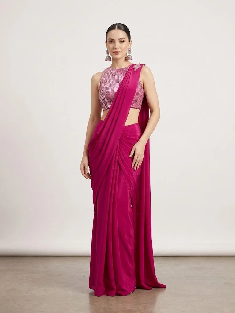 VINY Rani Pink Sequin Embellished Saree Set – Women's Indian Ethnic Wear