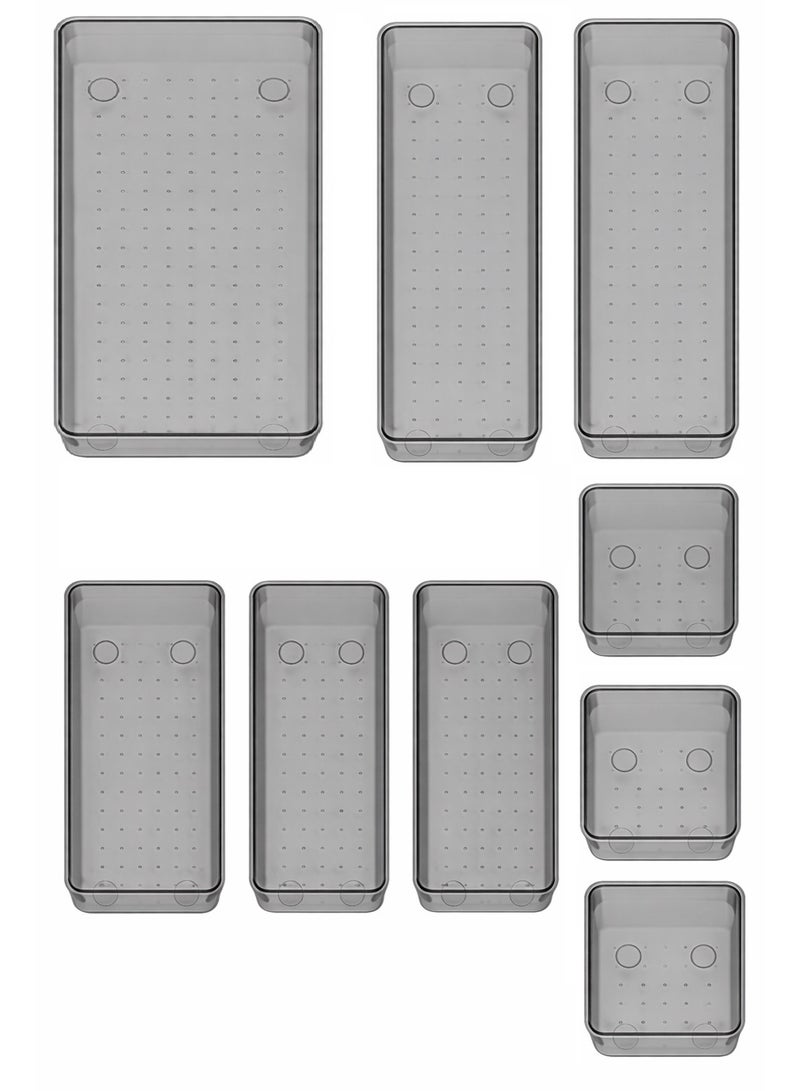 Set of 9 clear plastic drawer organizers, multi-size, organize drawers in bathroom, makeup, jewelry, kitchen and office. - Image 1