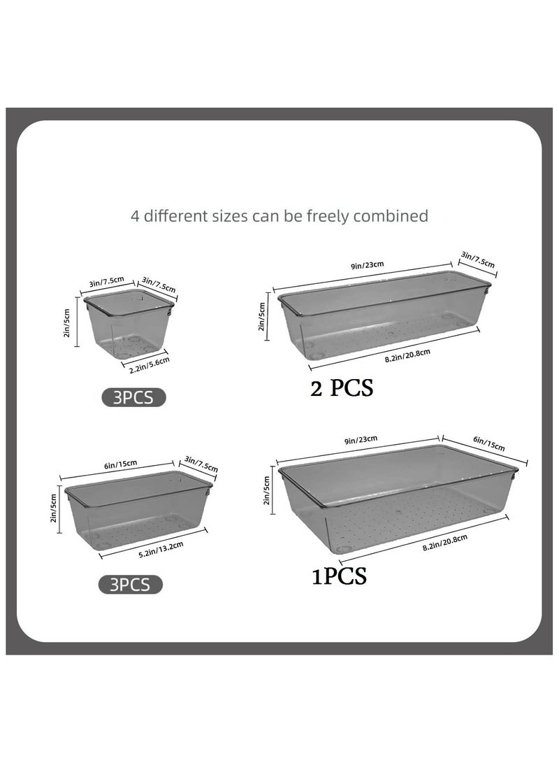 Set of 9 clear plastic drawer organizers, multi-size, organize drawers in bathroom, makeup, jewelry, kitchen and office. - Image 2