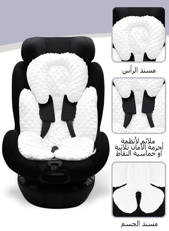 Infant Car Seat Insert, Baby Carseat Head & Body Support for Newborn, 2-in-1 Reversible Baby Car Seat Cushion, Soft Stroller Cushion Insert for Car Seats, Bouncer, Strollers, Swing (White) - Image 3