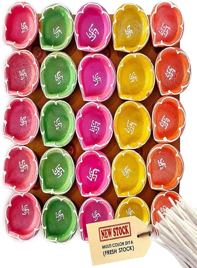 كرافتس مان SATVIK 36 قطعة من الطين التقليدي المصنوع يدويًا من طين الطين ضياء باللون الأحمر مع الصليب المعقوف التقليدي المصنوع يدويًا من الطين الفخاري Vilakku مصباح الزيت Diyas الطبيعي ميتي الترحيب بديكور Deepawali عناصر الهدايا الهندية - Image 1