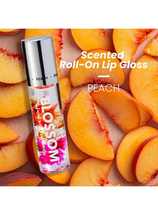 Blossom Roll on Lip Gloss, Scented Clear High Shine Moisturizing Lip Oil, Non Sticky, Infused with Real Flowers, Made in USA, 0.2oz, Juicy Peach - Image 1