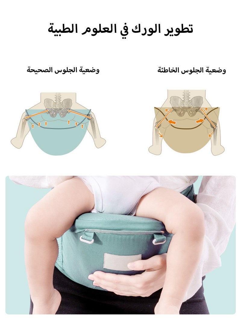 Arabest Baby Carrier with Hip Seat Ergonomic Infant& Child Holder Carrier Kangaroo Bag with Storage Bags Soft Lightweight Pure Cotton Comfortable Baby Backpack Carrier for Newborn and Toddler 7-55lbs (Green)  - Image 2