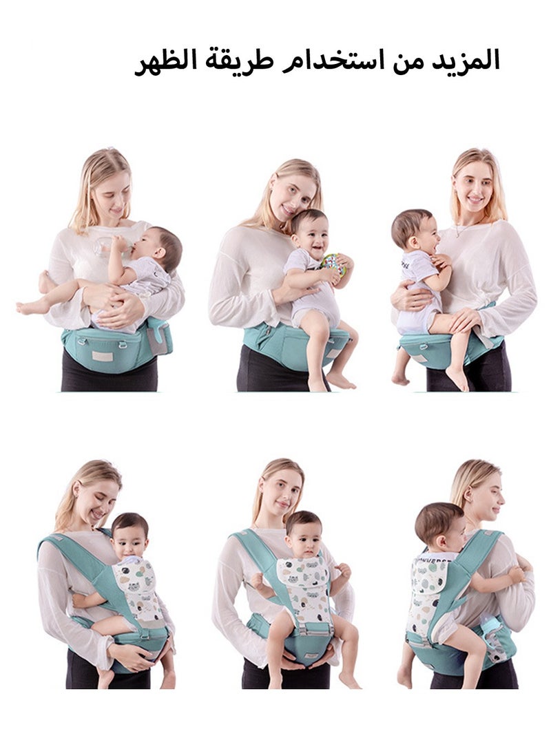 Baby Carrier with Hip Seat Ergonomic Infant& Child Holder Carrier Kangaroo Bag with Storage Bags Soft Lightweight Pure Cotton Comfortable Baby Backpack Carrier for Newborn and Toddler 7-55lbs (Green)
