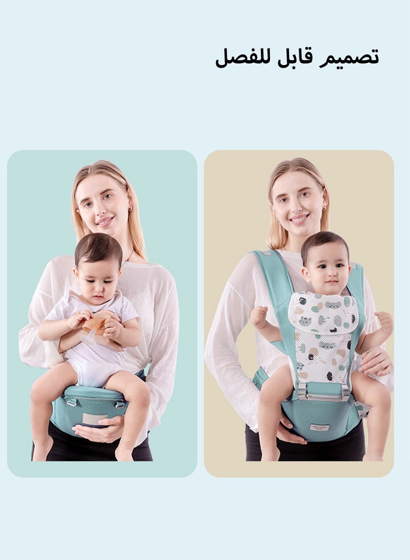 Baby Carrier with Hip Seat Ergonomic Infant& Child Holder Carrier Kangaroo Bag with Storage Bags Soft Lightweight Pure Cotton Comfortable Baby Backpack Carrier for Newborn and Toddler 7-55lbs (Green)
