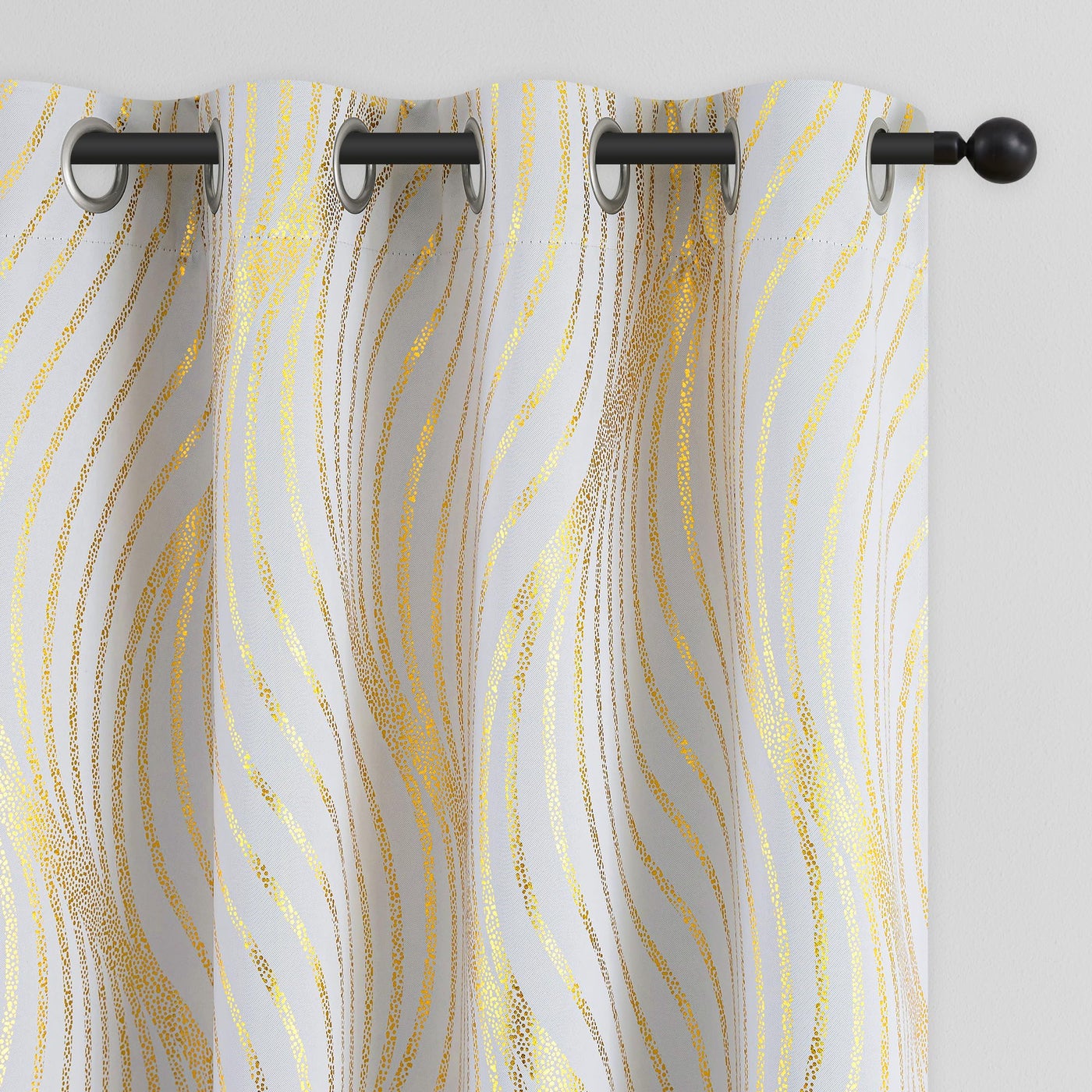 Xwincel 100% Blackout Curtains for Bedroom, White Gold Wave Line Dot Patterned Curtains 84 Inches Long, Metallic Gold Drapes Living Room Darkening Thermal Insulated Grommet Window Curtains 2 Panels