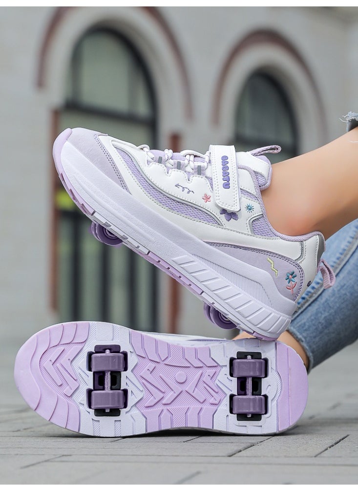NIBEMINENT Kids Roller Skates Shoes 4 Wheels Roller Shoes Boys Girls Wheel Shoes Roller Sneakers Shoes for Beginner More Balanced  - Image 1