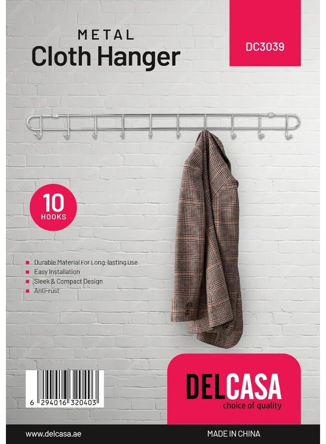 DELCASA Delcasa DC3039 Metal 10 Hooks Wall Hanger, Silver - Image 5