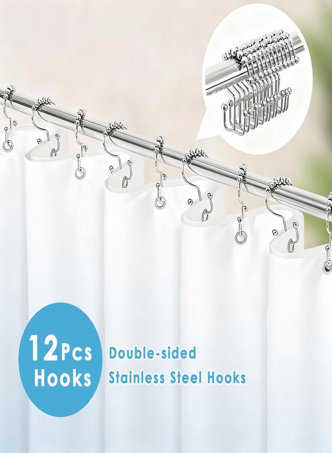 Nesphy Shower Curtain and Liner Set, Blue and White Ombre Abstract Modern Shower Curtain and Liner with Double-Sided Stainless Steel Hooks, 3-in-1 Waterproof Fabric for Bathroom, 72x72 Inch - Image 3