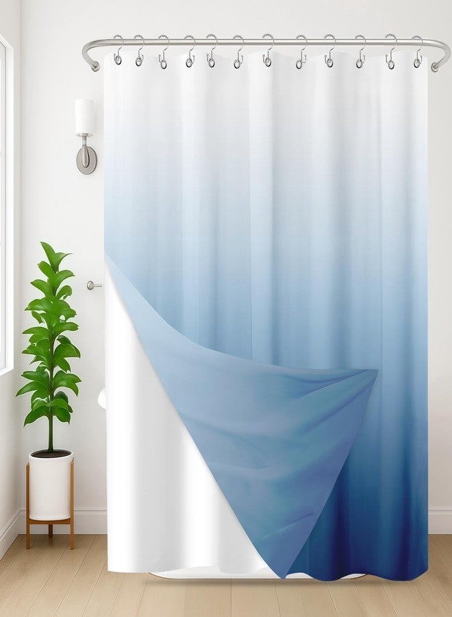 Nesphy Shower Curtain and Liner Set, Blue and White Ombre Abstract Modern Shower Curtain and Liner with Double-Sided Stainless Steel Hooks, 3-in-1 Waterproof Fabric for Bathroom, 72x72 Inch - Image 1