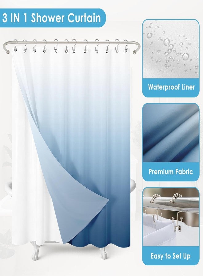Nesphy Shower Curtain and Liner Set, Blue and White Ombre Abstract Modern Shower Curtain and Liner with Double-Sided Stainless Steel Hooks, 3-in-1 Waterproof Fabric for Bathroom, 72x72 Inch - Image 5
