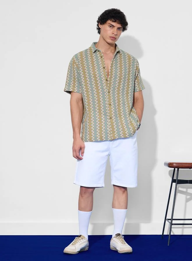 The Souled Store Men Multi Chevron Open Knit Oversized Shirt