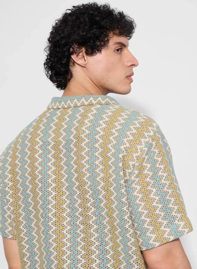 The Souled Store Men Multi Chevron Open Knit Oversized Shirt