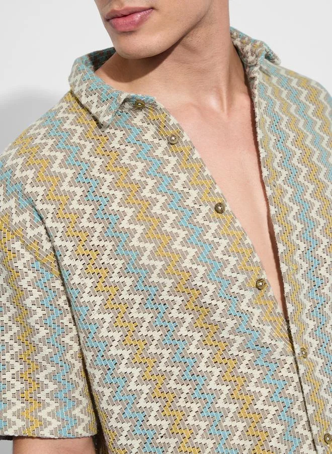 The Souled Store Men Multi Chevron Open Knit Oversized Shirt