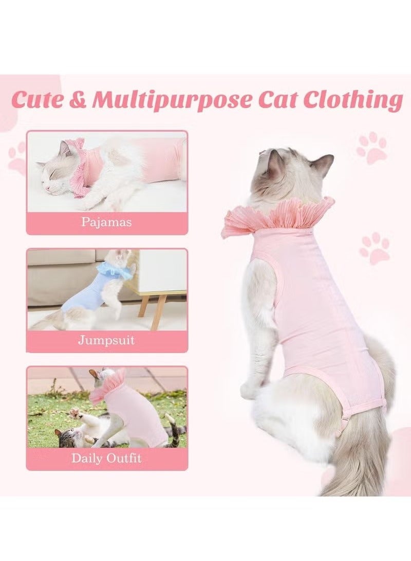 Realfrog Cat Surgery Recovery Suit for Female Cat Breathable Surgical Recovery Shirt After Surgery Wear Anti Licking Wounds E-Collar Alternative for Female Cats Kitten M Pink  - Image 3