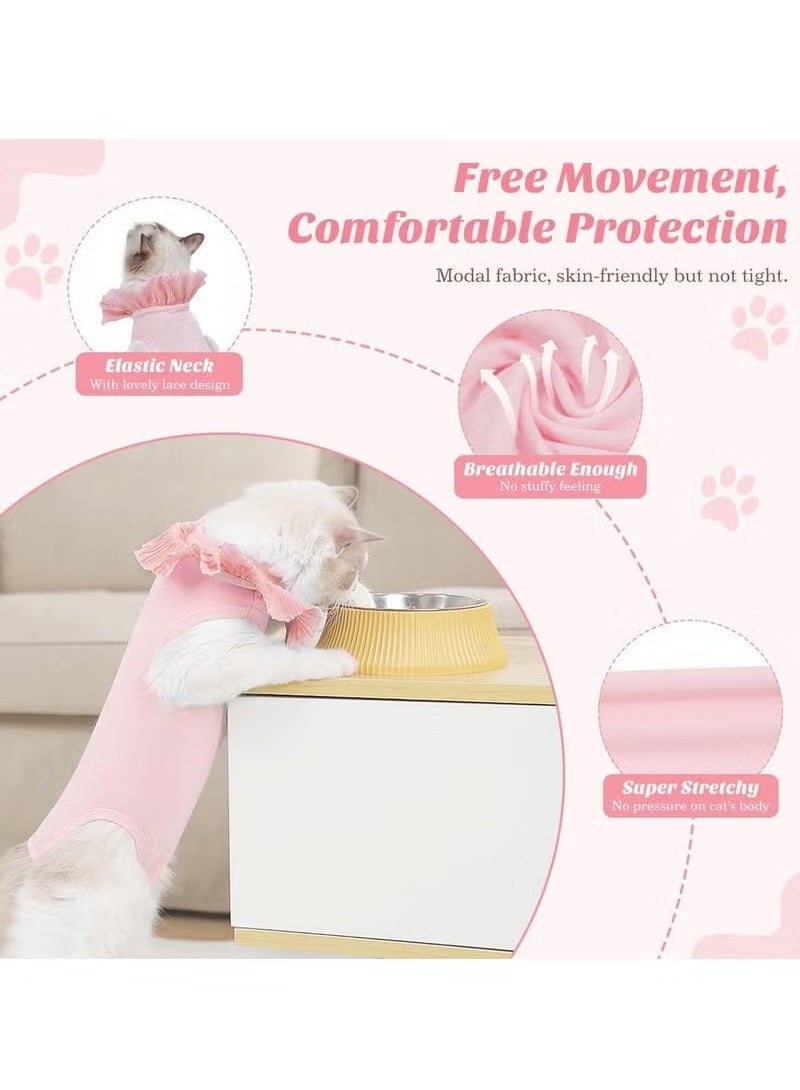 Realfrog Cat Surgery Recovery Suit for Female Cat Breathable Surgical Recovery Shirt After Surgery Wear Anti Licking Wounds E-Collar Alternative for Female Cats Kitten M Pink  - Image 5