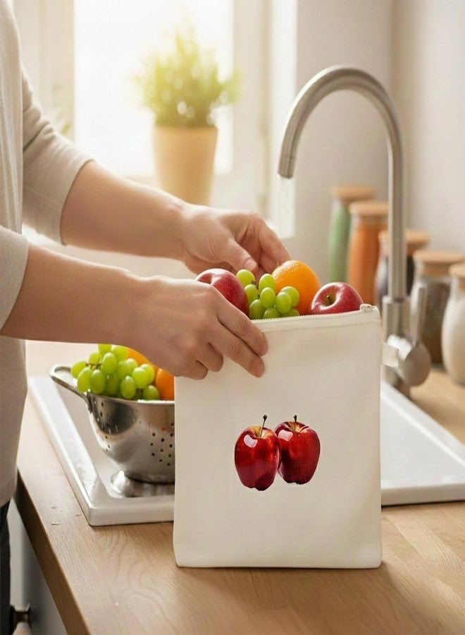 DOOMSDAY 10 Pieces Fruits Printed Storage Bags, Muslin Cotton, 12x12 Inch Breathable Fridge Freshness Bags for Produce Fruit, Greens Herbs, Washable Breathable Zipper Cloth Bags for Fruits - Image 5