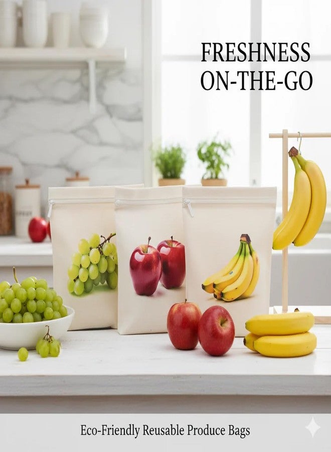 DOOMSDAY 10 Pieces Fruits Printed Storage Bags, Muslin Cotton, 12x12 Inch Breathable Fridge Freshness Bags for Produce Fruit, Greens Herbs, Washable Breathable Zipper Cloth Bags for Fruits - Image 4