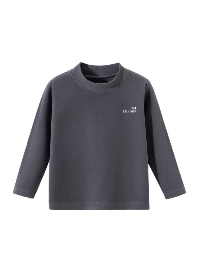 Elle Baby Boys' T-shirt Children's Base Layer Baby Autumn Winter Warm Top Toddler Innerwear Half High Collar Dark Gray 110 - Image 2