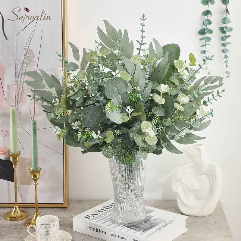 Serwalin 300 pcs Artificial Mixed Eucalyptus Leaves Stems Bulk, 4 Kinds Silver Dollar Eucalyptus Leaves Picks,Faux Greenery Stems Sprays for DIY Bouquets Floral Arrangement Home Decor - Image 2