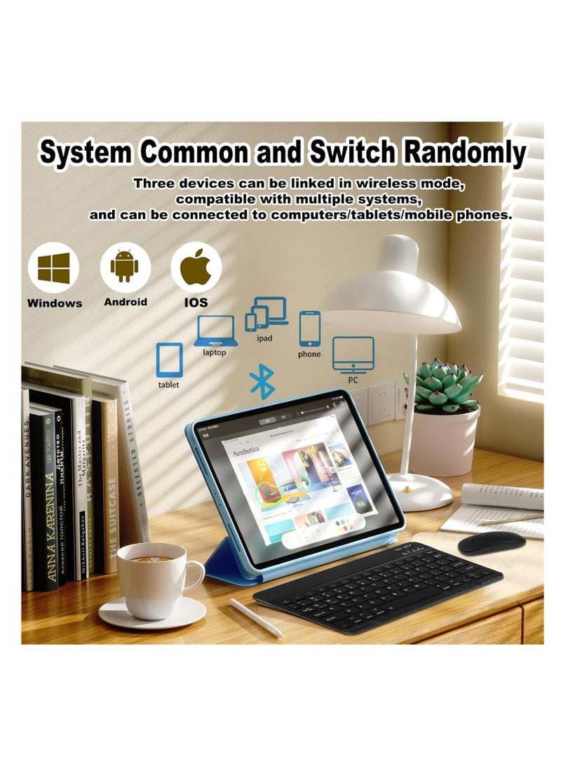 Aookay Arabic & English Bluetooth Keyboard and Mouse Combo, Ultra Slim Rechargeable Portable Wireless Keyboard Mouse Set Compact for Android Windows Tablet iPad Computer Desktop PC Laptop (Black)  - Image 2