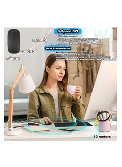 Aookay Arabic & English Bluetooth Keyboard and Mouse Combo, Ultra Slim Rechargeable Portable Wireless Keyboard Mouse Set Compact for Android Windows Tablet iPad Computer Desktop PC Laptop (Black)  - Image 3