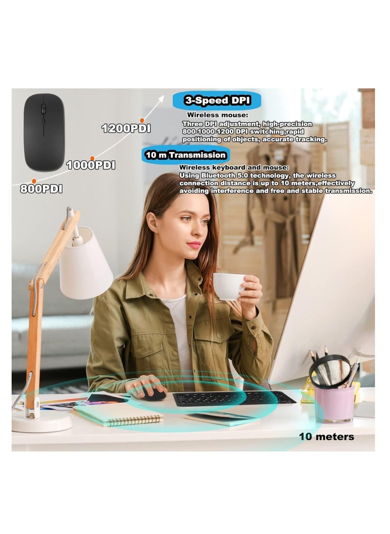 Aookay Arabic & English Bluetooth Keyboard and Mouse Combo, Ultra Slim Rechargeable Portable Wireless Keyboard Mouse Set Compact for Android Windows Tablet iPad Computer Desktop PC Laptop (Black)  - Image 3