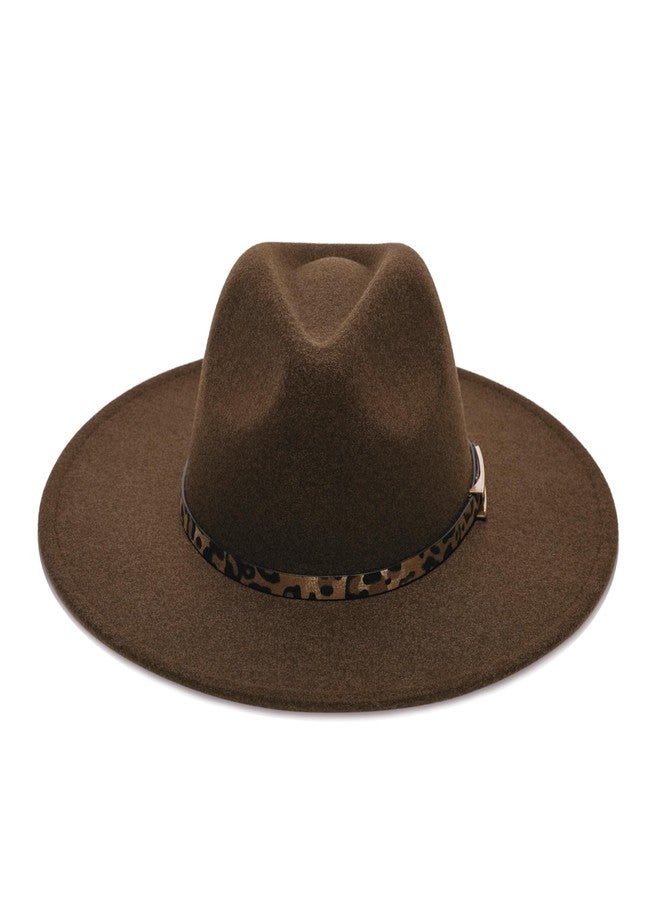 YOUBADU Wide Brim Fedora Hat for Women, Faux Wool Felt, Animal Print Band, Classic Western Style, Brown Leopard, M/One size - Image 2